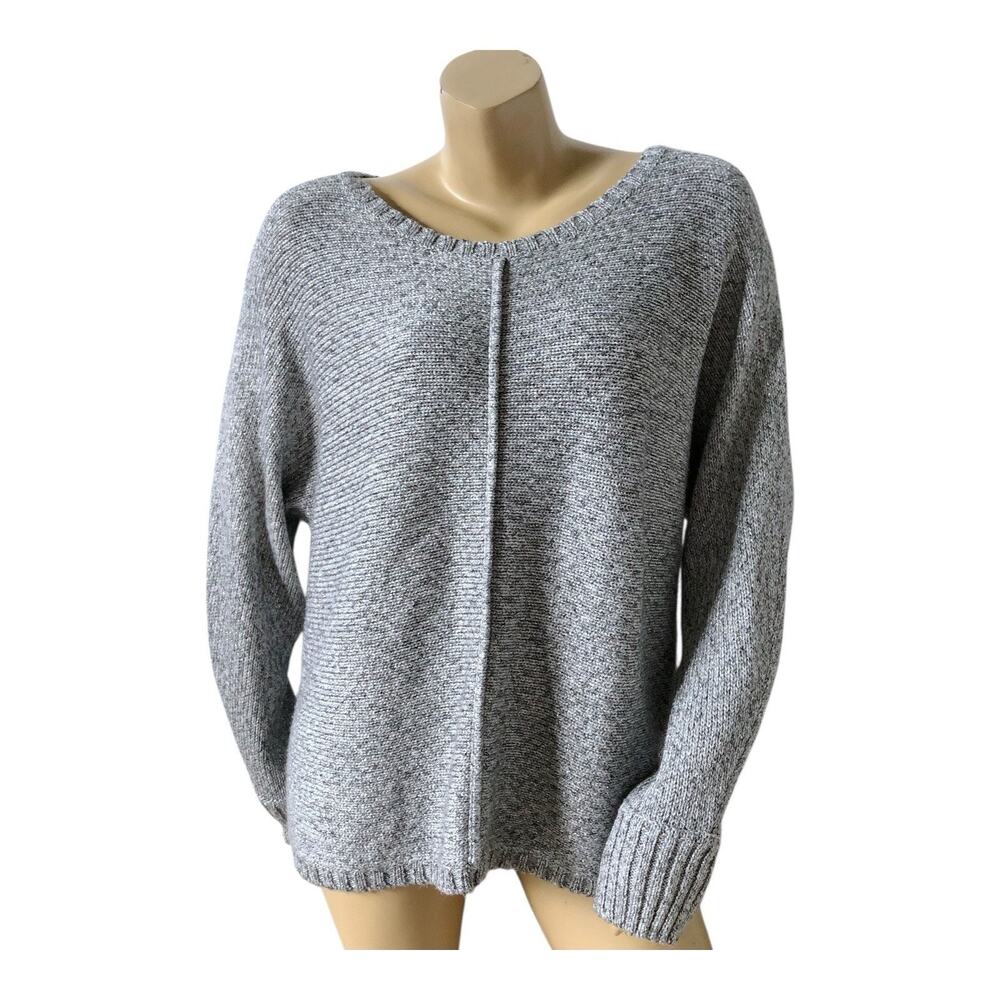 Tribal Sweater Womens Size XL Silver Metallic Marled Knit Pullover Exposed Seam